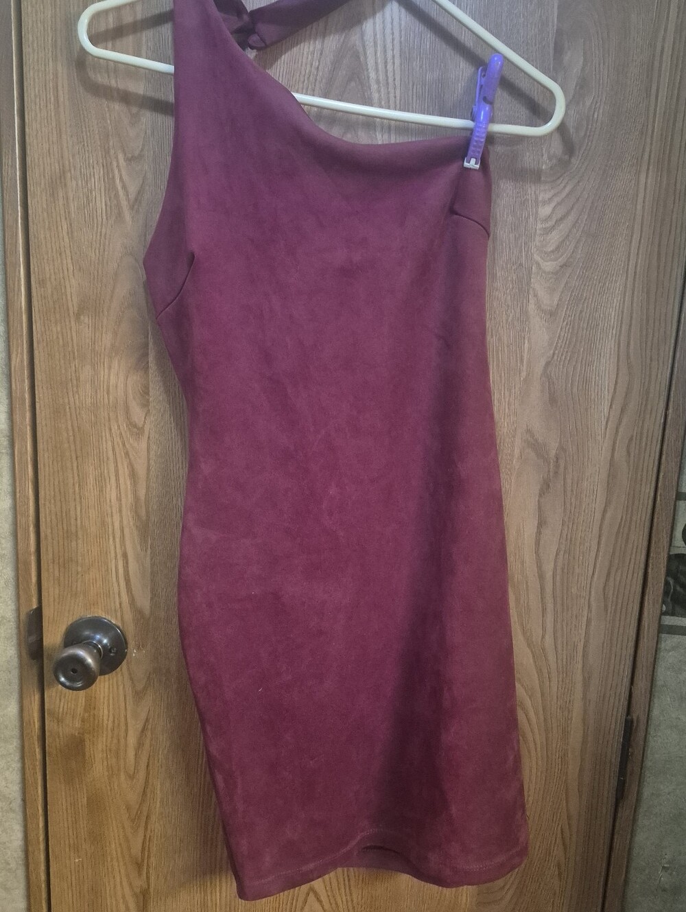 Fashion Nova One-Shoulder Burgundy Bodycon Dress.  Box 140